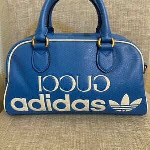 Gucci Blue Leather Bowling Satchel with White Logo